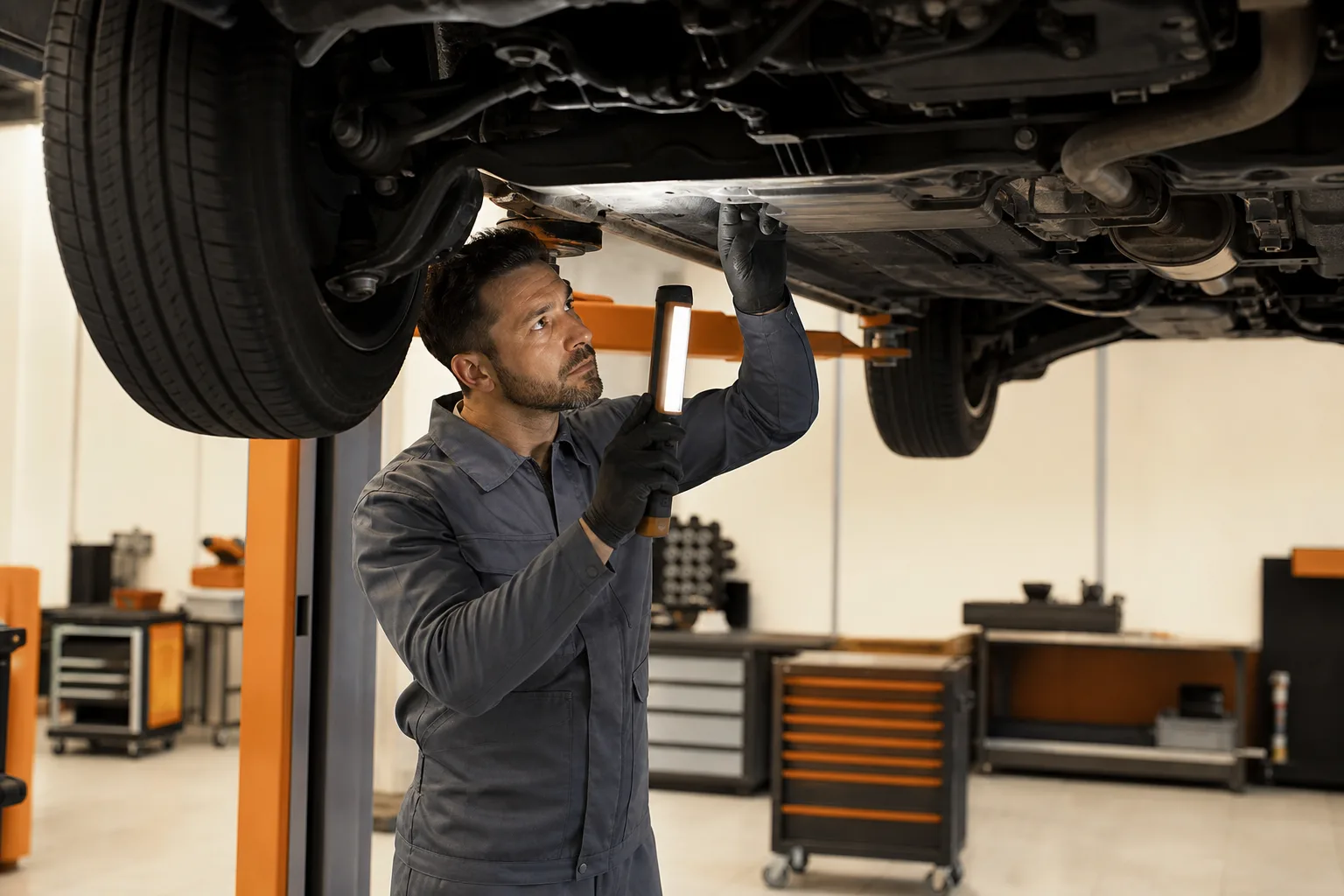 Technician performing quality inspection on a vehicle at pachycephal workshop, 1200x800